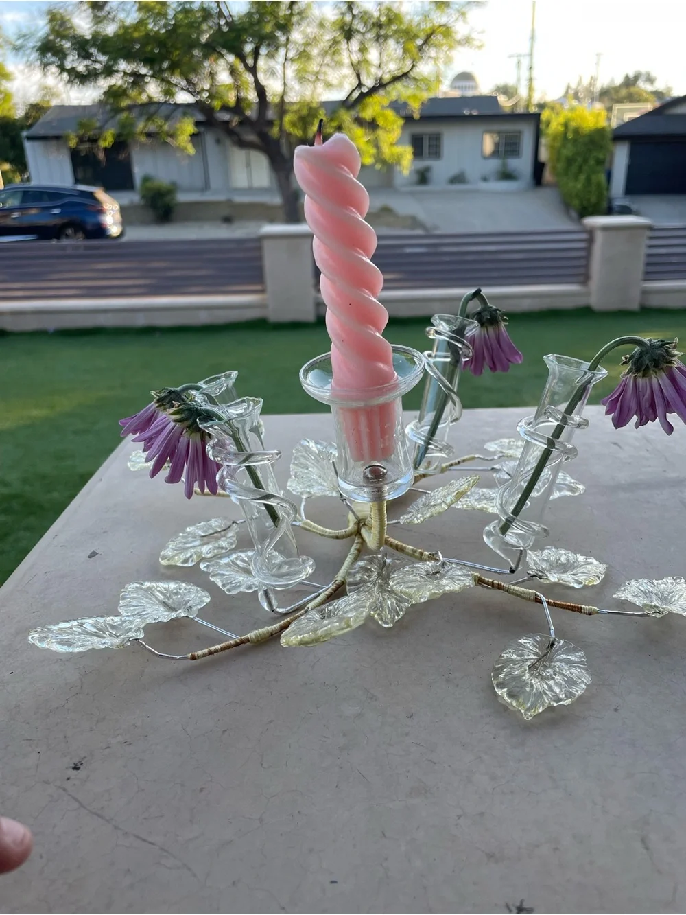 Vintage Murano Style Glass Flower Candelabra Centerpiece Venetian Epergne Tussie